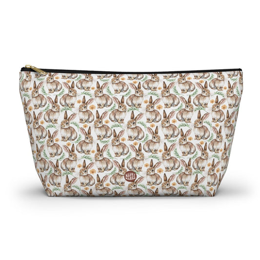 Cute Rabbits Pattern T Bottom white cosmetic zip bag gift for rabbit bunny hare easter animal lover enthusiast pet owner fluffy aesthetic birthday secret santa Christmas toiletry makeup drugs storage case accessory pouch travel pencil waveywares wavey wares wavywares wavy wares