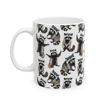 Cute Raccoons Watercolor Pattern 11oz white funny large coffee mug gift for animal lover owner secret santa birthday Christmas waveywares wavey wares wavywares wavy wares