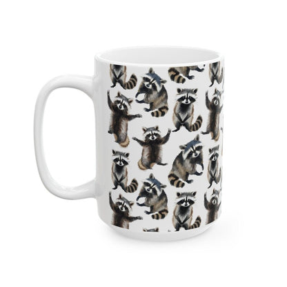 Cute Raccoons Watercolor Pattern 15oz white funny large coffee mug gift for animal lover owner secret santa birthday Christmas waveywares wavey wares wavywares wavy wares