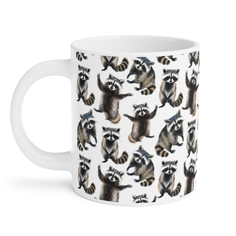 Cute Raccoons Watercolor Pattern 20oz white funny large coffee mug gift for animal lover owner secret santa birthday Christmas waveywares wavey wares wavywares wavy wares