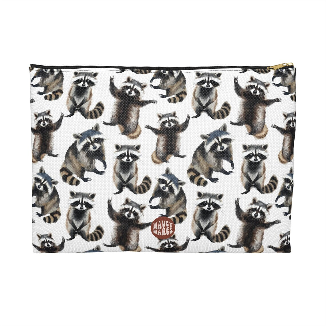 Cute Raccoons Pattern flat white Toiletry zip bag gift for night enthusiast animal lover secret santa birthday Christmas makeup travel drugs storage case accessory pouch cosmetic pencil waveywares wavey wares wavywares wavy wares