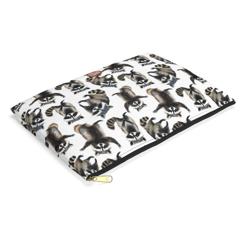 Cute Raccoons Pattern flat lay white Toiletry zip bag gift for night enthusiast animal lover secret santa birthday Christmas makeup travel drugs storage case accessory pouch cosmetic pencil waveywares wavey wares wavywares wavy wares