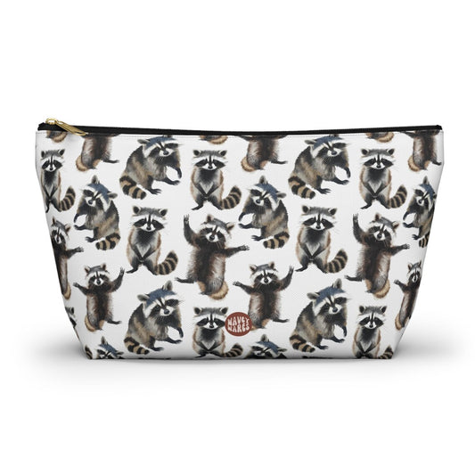 Cute Raccoons Pattern T Bottom white Toiletry zip bag gift for night enthusiast animal lover secret santa birthday Christmas makeup travel drugs storage case accessory pouch cosmetic pencil waveywares wavey wares wavywares wavy wares