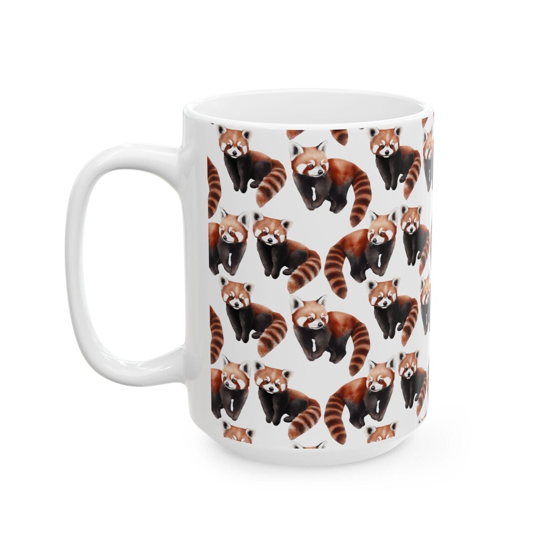 Cute Red Pandas Watercolor Pattern 15oz white funny large coffee mug gift for raccoon lover fan wild animal him her aesthetic birthday secret santa Christmas waveywares wavey wares wavywares wavy wares