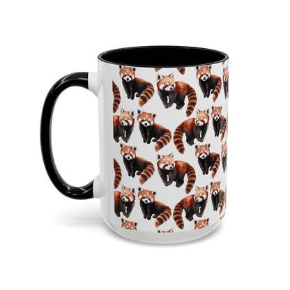 Cute Red Pandas Watercolor Pattern 15oz white with black accent funny large coffee mug gift for raccoon lover fan wild animal him her aesthetic birthday secret santa Christmas waveywares wavey wares wavywares wavy wares