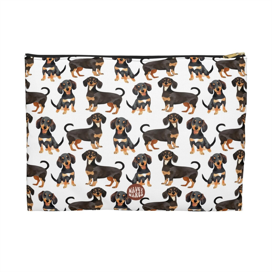 Cute Sausage Dogs Pattern flat white travel zip bag gift for dog mom dad lover wiener dachsunds animal lover secret santa birthday Christmas makeup toiletry drugs storage case accessory pouch cosmetic pencil waveywares wavey wares wavywares wavy wares