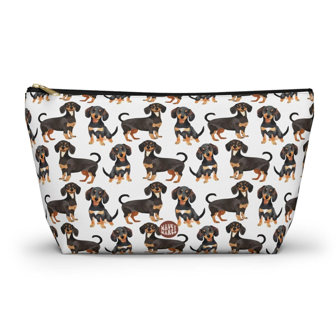 Cute Sausage Dogs Pattern T Bottom white travel zip bag gift for dog mom dad lover wiener dachsunds animal lover secret santa birthday Christmas makeup toiletry drugs storage case accessory pouch cosmetic pencil waveywares wavey wares wavywares wavy wares