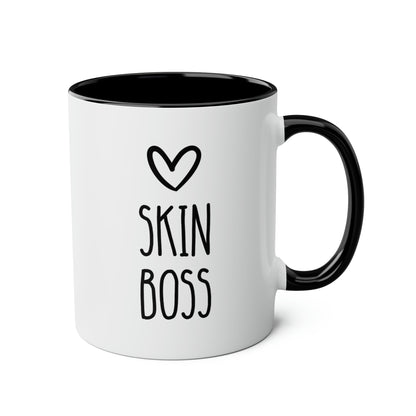 skin boss 11oz white with black accent funny coffee mug tea cup gift for dermatologist beautician aesthetician waveywares wavey wares 