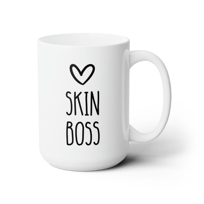 skin boss 15oz white funny coffee mug tea cup large mug gift for dermatologist beautician aesthetician waveywares wavey wares