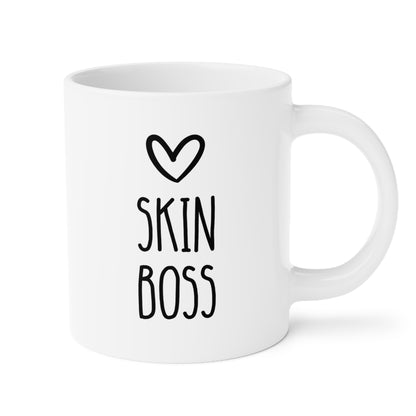 skin boss 20oz white with black accent funny coffee mug tea cup large mug gift for dermatologist beautician aesthetician big coffee mug waveywares wavey wares 