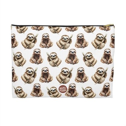 Cute Sloth Pattern flat white toiletry zip bag gift for lazy friend animal lover slothy meme aesthetic makeup cosmetic drugs storage case accessory pouch travel pencil waveywares wavey wares wavywares wavy wares