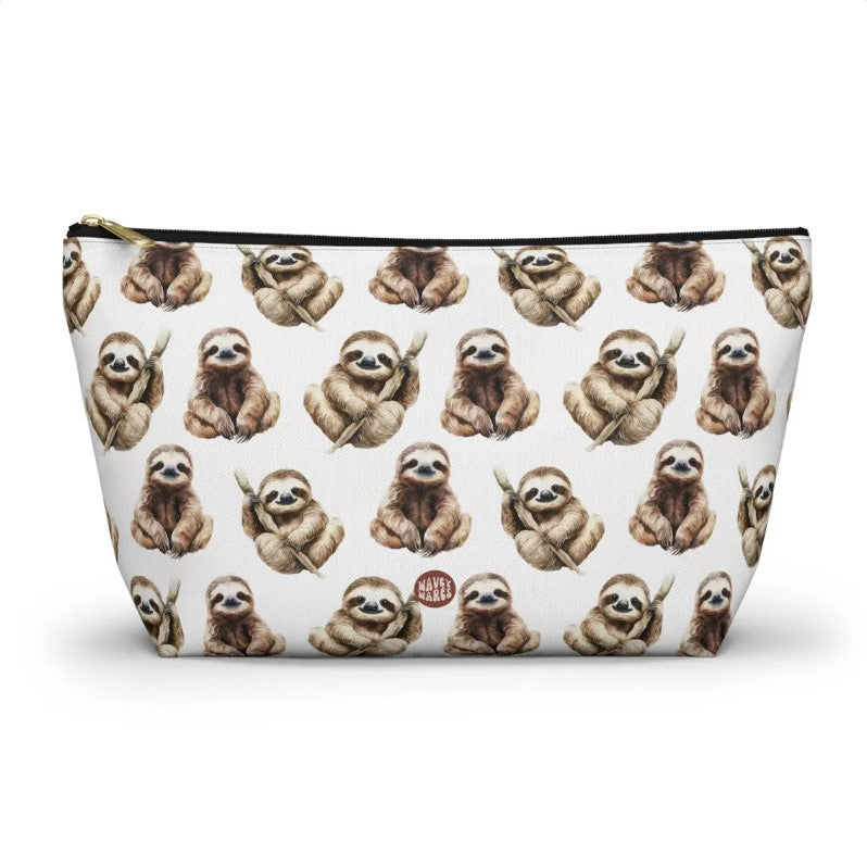 Cute Sloth Pattern T Bottom white toiletry zip bag gift for lazy friend animal lover slothy meme aesthetic makeup cosmetic drugs storage case accessory pouch travel pencil waveywares wavey wares wavywares wavy wares