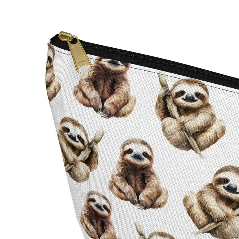 Cute Sloth Pattern zipper white toiletry zip bag gift for lazy friend animal lover slothy meme aesthetic makeup cosmetic drugs storage case accessory pouch travel pencil waveywares wavey wares wavywares wavy wares