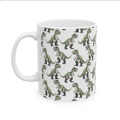 Cute Tyrannosaurus Rex T-Rex Dinosaur Watercolor Pattern 11oz white funny large coffee mug gift for dino enthusiast jurassic kids animal lover secret santa birthday Christmas waveywares wavey wares wavywares wavy wares