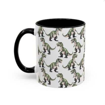 Cute Tyrannosaurus Rex T-Rex Dinosaur Watercolor Pattern 11oz white with black accent funny large coffee mug gift for dino enthusiast jurassic kids animal lover secret santa birthday Christmas waveywares wavey wares wavywares wavy wares