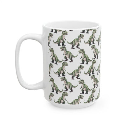 Cute Tyrannosaurus Rex T-Rex Dinosaur Watercolor Pattern 15oz white funny large coffee mug gift for dino enthusiast jurassic kids animal lover secret santa birthday Christmas waveywares wavey wares wavywares wavy wares