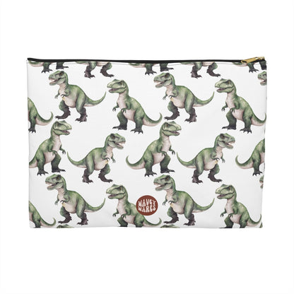 Cute T-Rex Dinosaur Pattern flat white Makeup zip bag gift for dino enthusiast animal lover secret santa birthday Christmas travel cosmetic drugs storage case accessory pouch Toiletry pencil waveywares wavey wares wavywares wavy wares