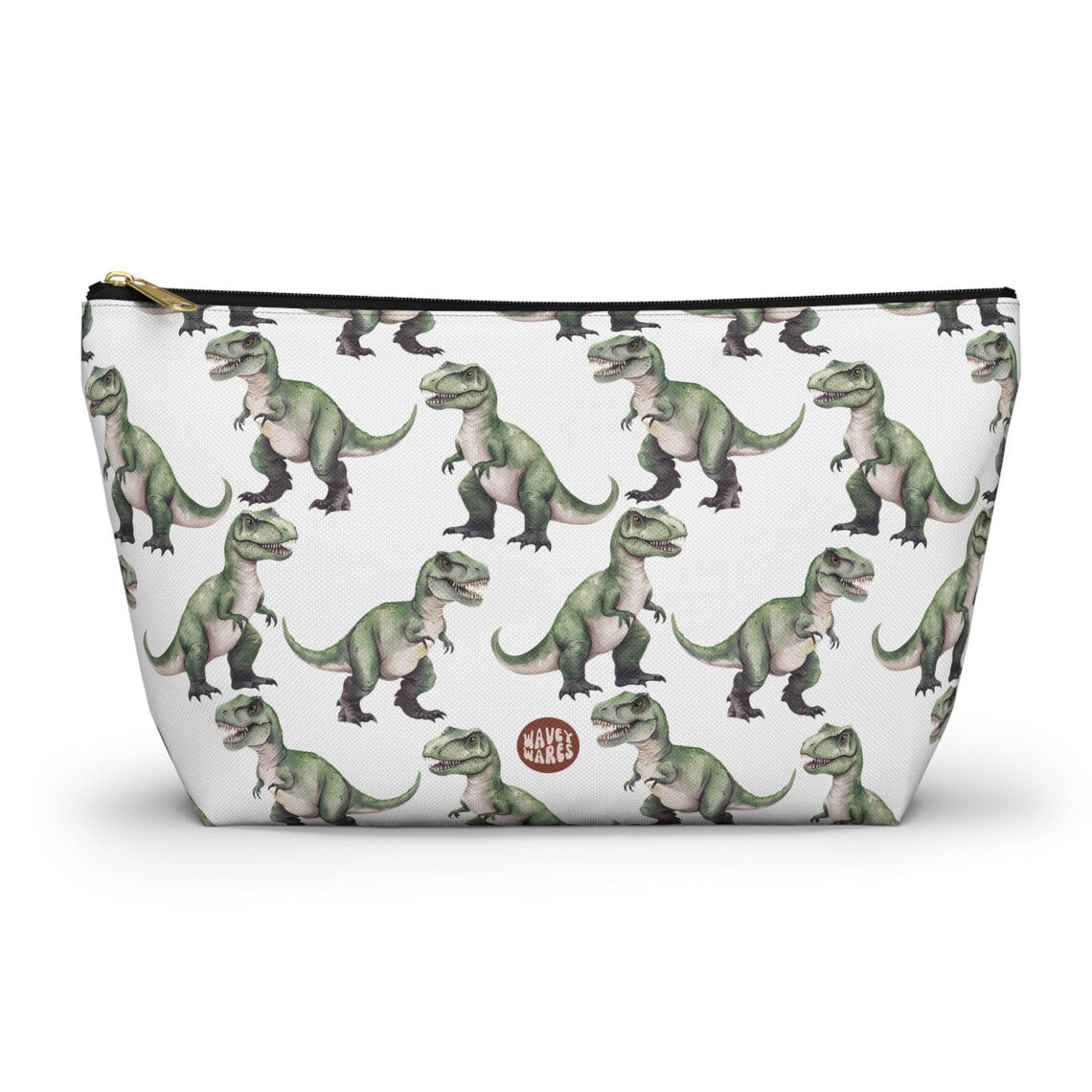 Cute T-Rex Dinosaur Pattern T Bottom white Makeup zip bag gift for dino enthusiast animal lover secret santa birthday Christmas travel cosmetic drugs storage case accessory pouch Toiletry pencil waveywares wavey wares wavywares wavy wares