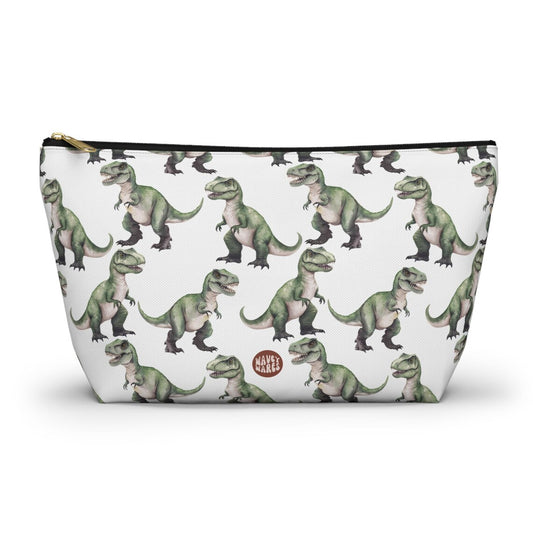 Cute T-Rex Dinosaur Pattern T Bottom white Makeup zip bag gift for dino enthusiast animal lover secret santa birthday Christmas travel cosmetic drugs storage case accessory pouch Toiletry pencil waveywares wavey wares wavywares wavy wares