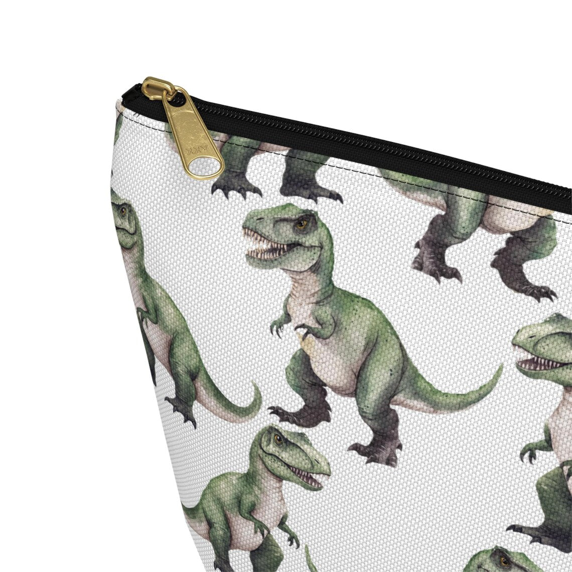 Cute T-Rex Dinosaur Pattern zipper white Makeup zip bag gift for dino enthusiast animal lover secret santa birthday Christmas travel cosmetic drugs storage case accessory pouch Toiletry pencil waveywares wavey wares wavywares wavy wares