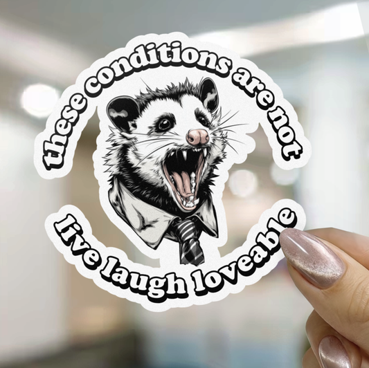 These Conditions Are Not Live Laugh Loveable Opposum Sticker