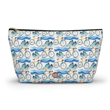 Cute Triathlon Pattern T Bottom white travel zip bag gift for triathlete enthusiast lover endurance multisport race swimming cycling running sporty aesthetic birthday secret santa Christmas toiletry makeup drugs storage case accessory pouch cosmetic pencil waveywares wavey wares wavywares wavy wares