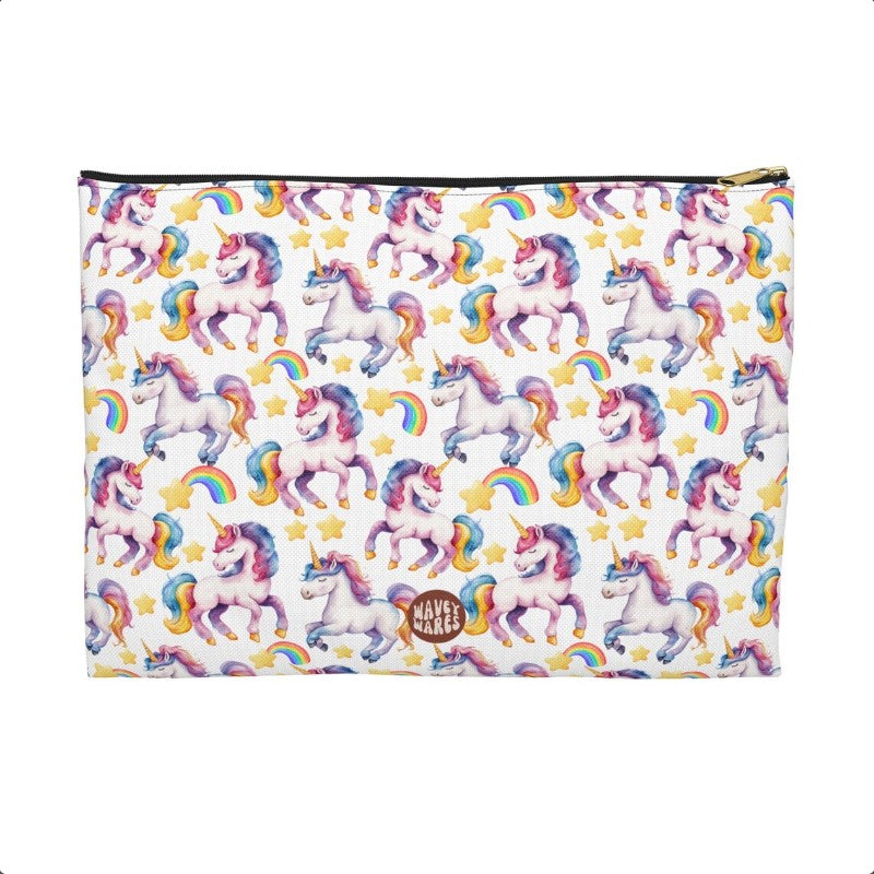 Cute Unicorns Pattern flat white Cosmetic zip bag gift for kids girls horse animal lover her best friend aesthetic toiletry makeup drugs storage case accessory pouch travel pencil waveywares wavey wares wavywares wavy wares