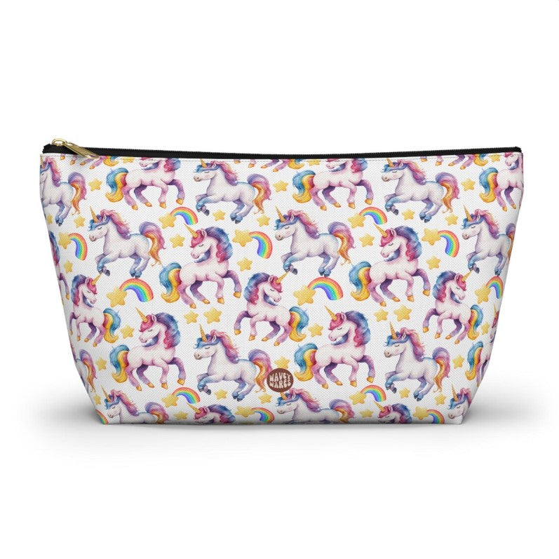 Cute Unicorns Pattern T Bottom white Cosmetic zip bag gift for kids girls horse animal lover her best friend aesthetic toiletry makeup drugs storage case accessory pouch travel pencil waveywares wavey wares wavywares wavy wares