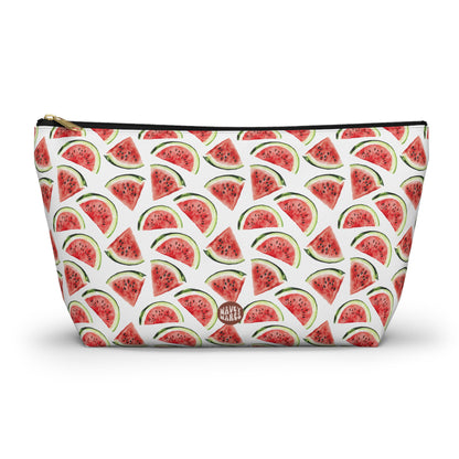 Cute Watermelons Pattern T Bottom white Makeup zip bag gift for watermelon enthusiast fruit lover healthy aesthetic birthday secret santa Christmas travel toiletry drugs storage case accessory pouch cosmetic pencil waveywares wavey wares wavywares wavy wares