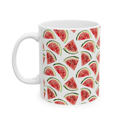 Cute Watermelons Watercolor Pattern 11oz white funny large coffee mug gift for watermelon enthusiast fruit lover healthy aesthetic birthday secret santa Christmas waveywares wavey wares wavywares wavy wares