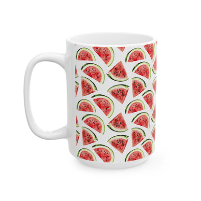 Cute Watermelons Watercolor Pattern 15oz white funny large coffee mug gift for watermelon enthusiast fruit lover healthy aesthetic birthday secret santa Christmas waveywares wavey wares wavywares wavy wares