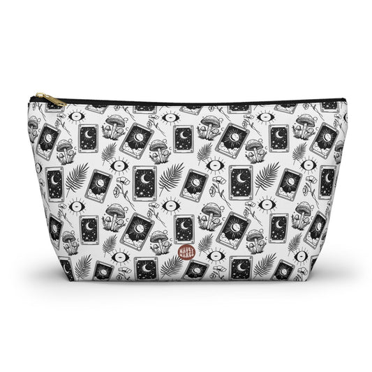 Cute Witchy Tarot Pattern T Bottom white travel zip bag gift for her witch witchcraft halloween aesthetic gothic cards goth makeup toiletry drugs storage case accessory pouch cosmetic pencil waveywares wavey wares wavywares wavy wares