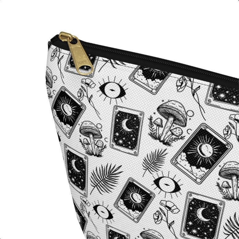 Cute Witchy Tarot Pattern zipper white travel zip bag gift for her witch witchcraft halloween aesthetic gothic cards goth makeup toiletry drugs storage case accessory pouch cosmetic pencil waveywares wavey wares wavywares wavy wares