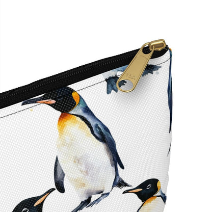 Cute Penguin Pattern Zipper white travel zip bag gift for flightless birds animal lover secret santa birthday Christmas Antarctica waveywares wavey wares wavywares wavy wares