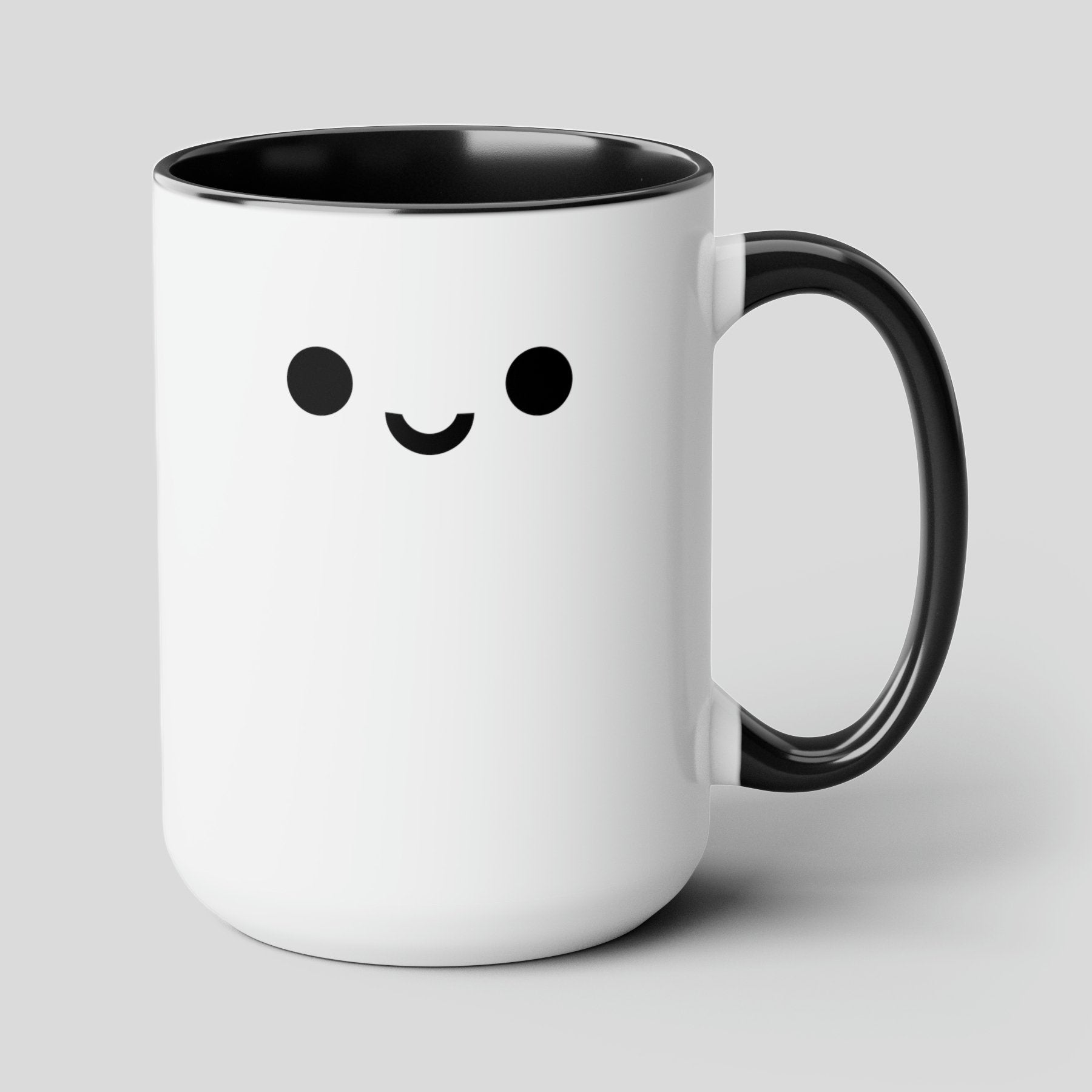 Cute Face 15oz white with black accent funny large coffee mug gift for mental health adorable friend smiling smiley kawaii face waveywares wavey wares wavywares wavy wares cover