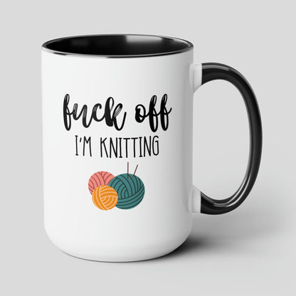 Fuck Off I'm Knitting 15oz white with black accent funny large coffee mug gift for knitters knitting birthday mothers day knit yarn  waveywares wavey wares wavywares wavy wares cover