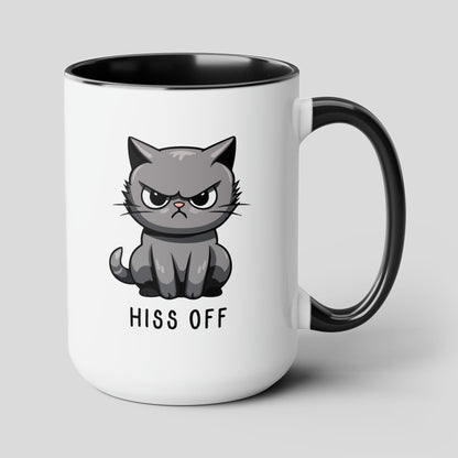 Hiss Off 15oz white with black accent funny large coffee mug gift for cat mom angry cute antisocial cuss curse kitten waveywares wavey wares wavywares wavy wares cover