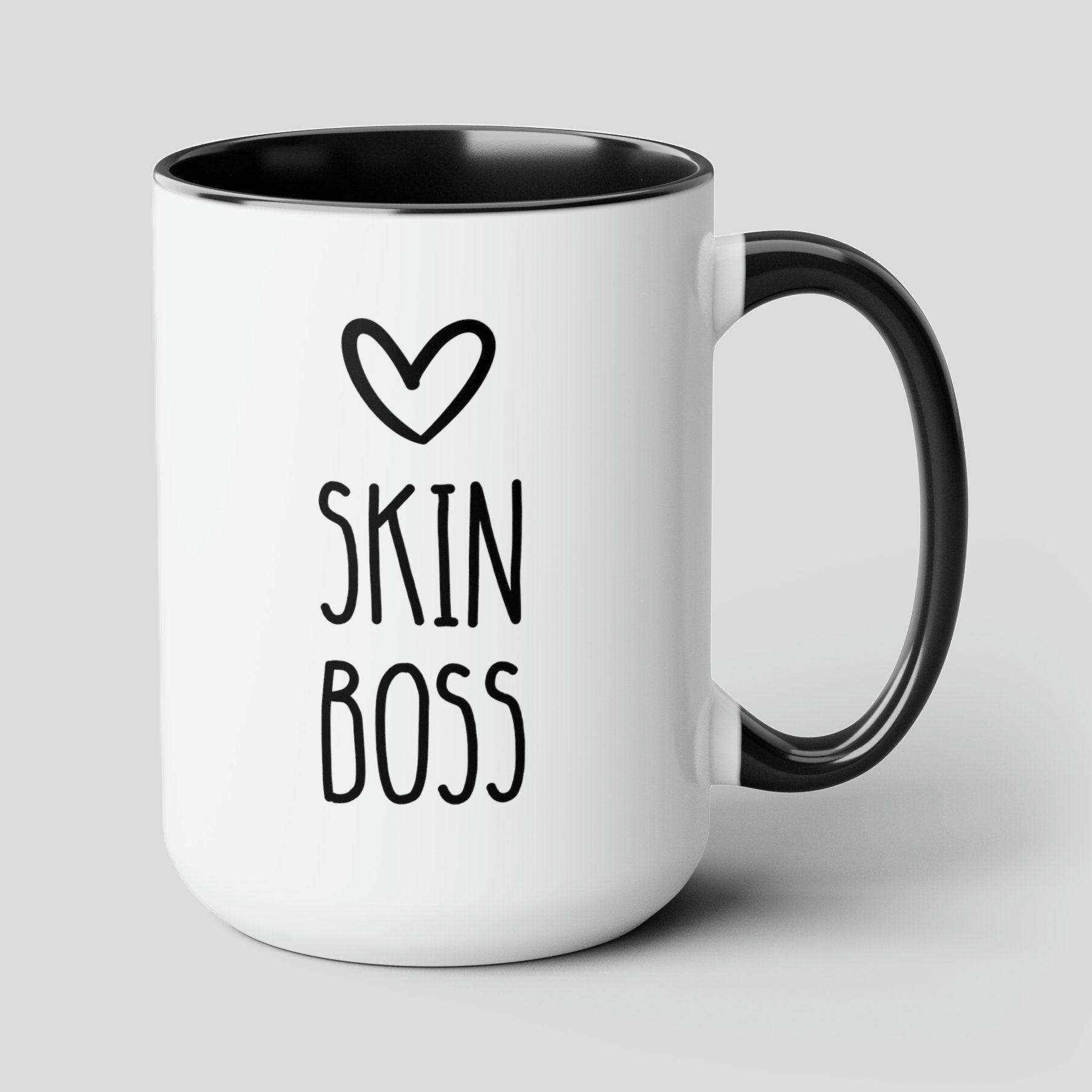 skin boss 15oz white with black accent funny coffee mug tea cup gift for dermatologist beautician aesthetician waveywares wavey wares