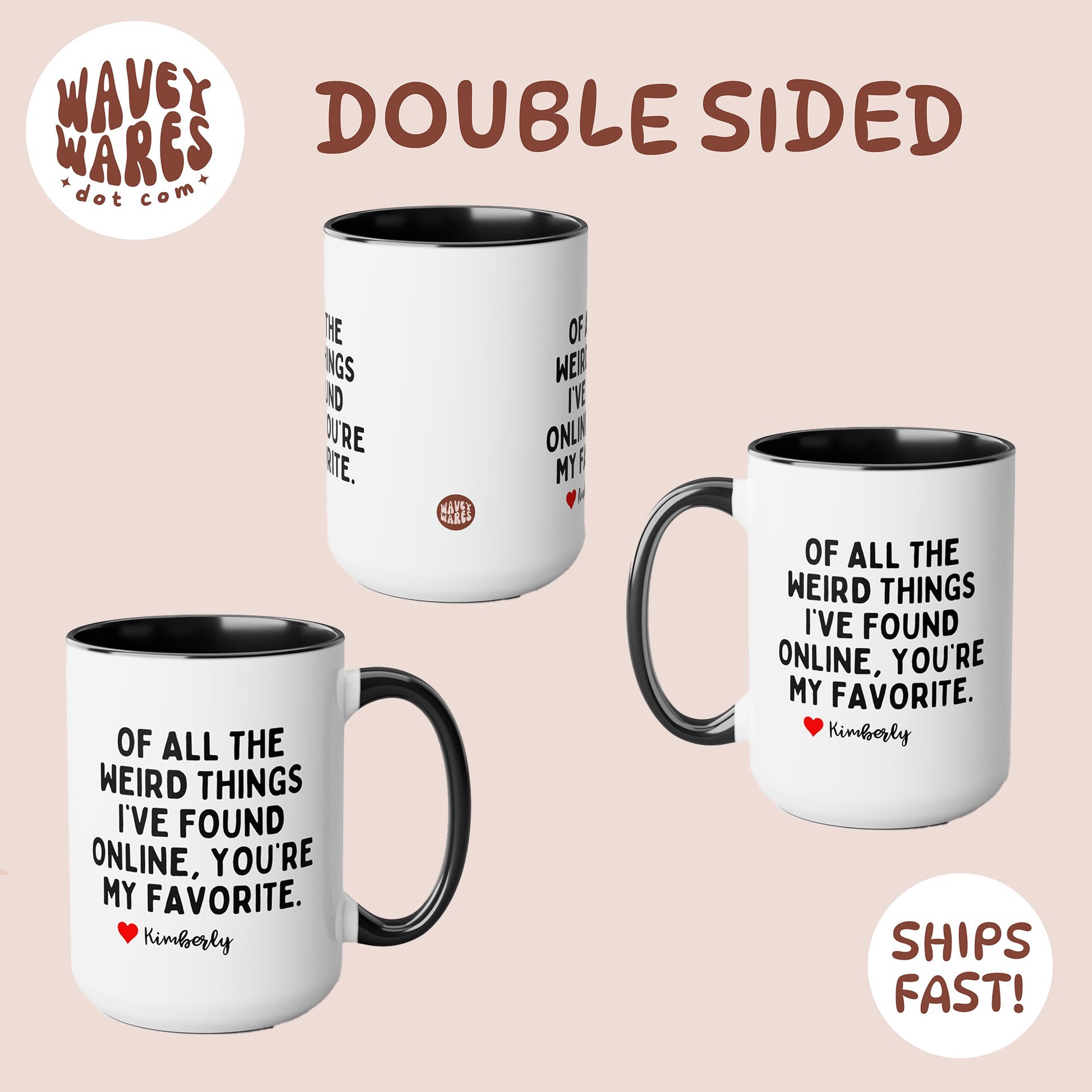 waveywares double sided print coffee mug